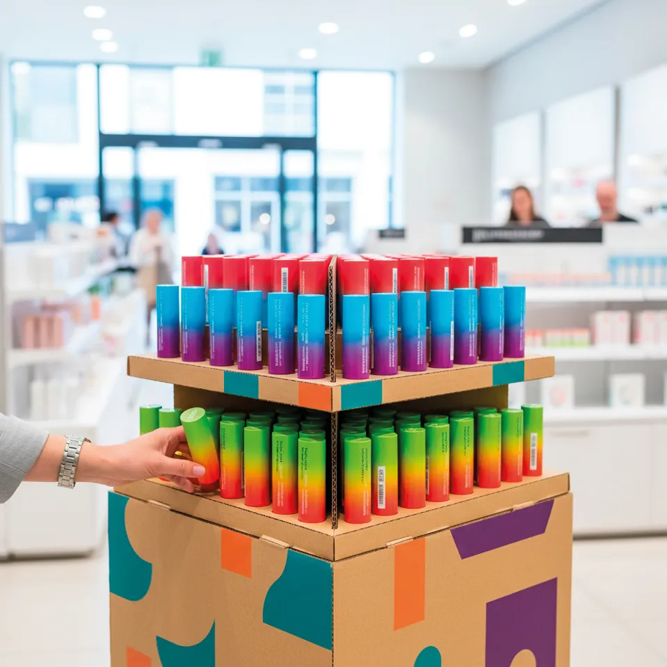 Exhibidor de producto personalizado en una tienda moderna